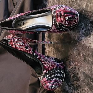 Shi by Journey Womens 8 fun bling jeweled rhinestone colorful high heel shoes